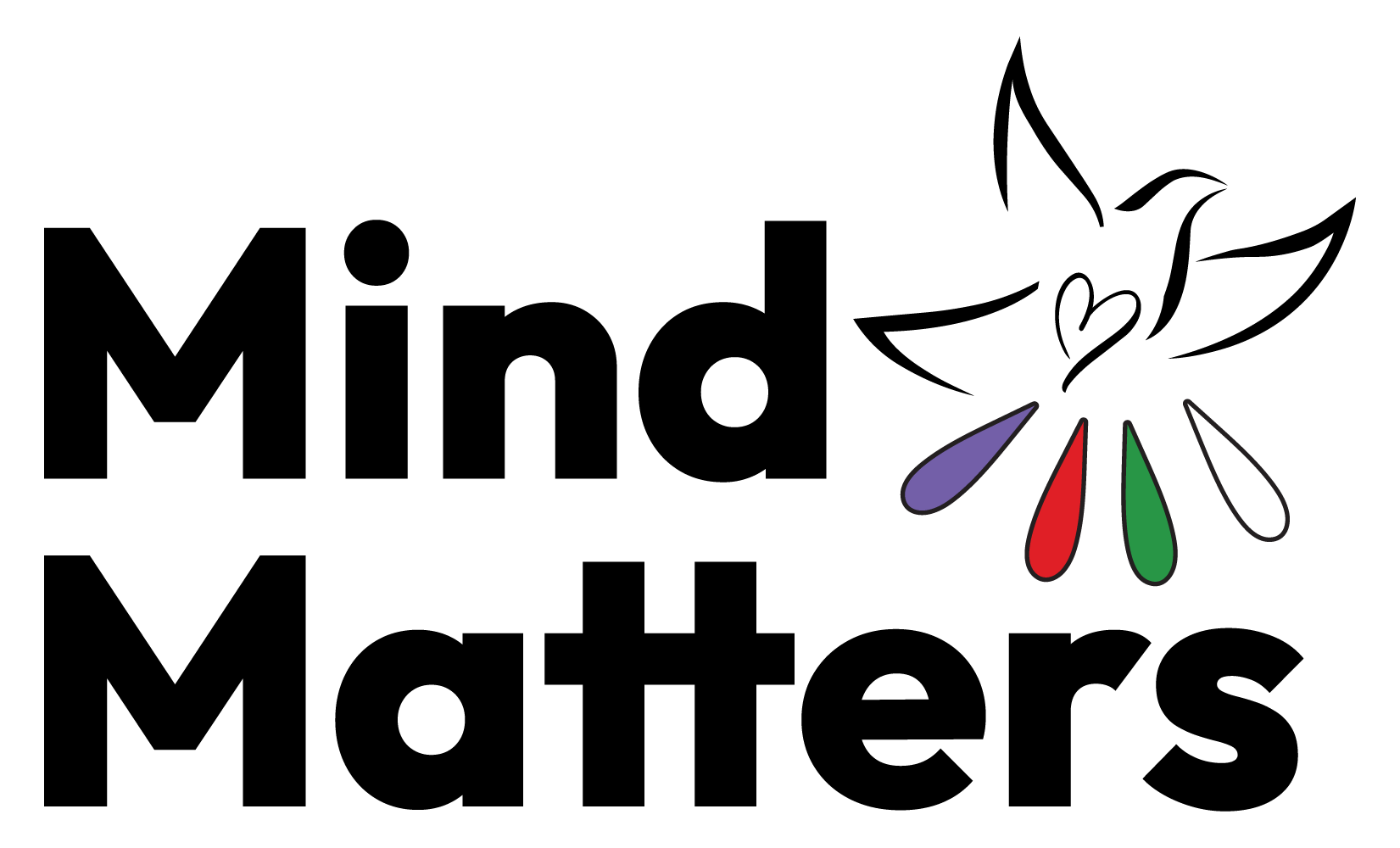 Mind Matters logo: a dove with a heart at its center above four colored rays